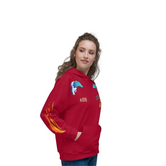 PokeGang Unisex Red Long Sleeve Side Kangaroo Pocket Pullover Soft Fleece Hoodie - Picture 7 of 8